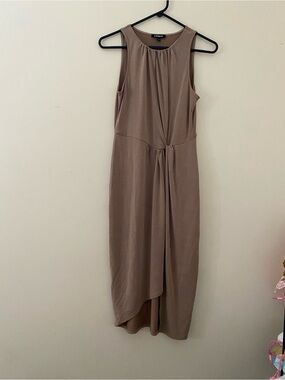 Express Sleeveless Twist-Front Maxi Dress in Light Taupe